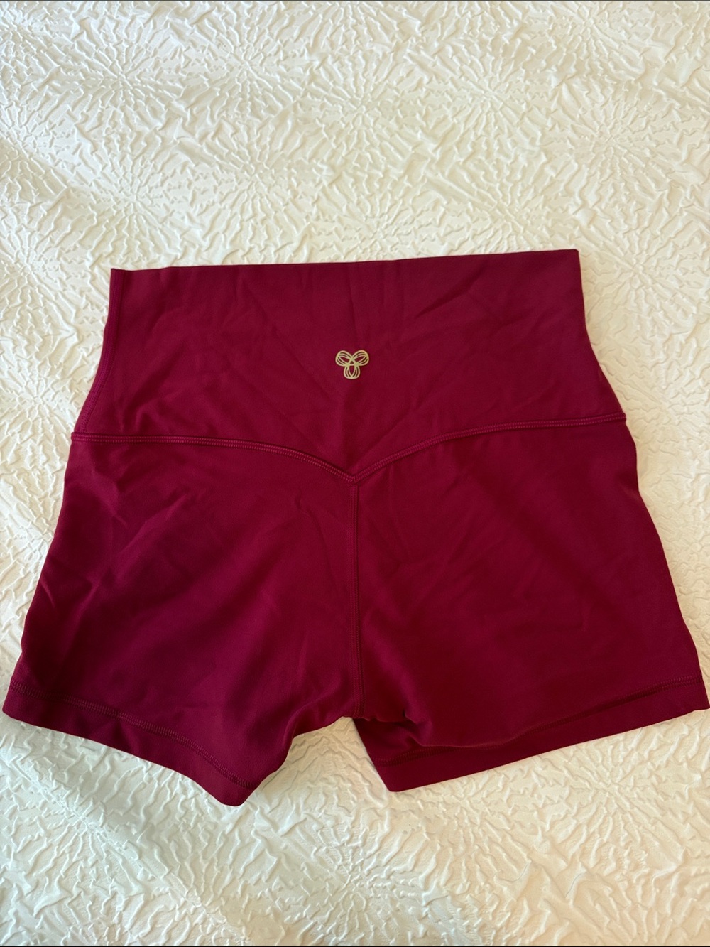 Aritzia High-Waist Burgundy Athletic Shorts with Gold Logo